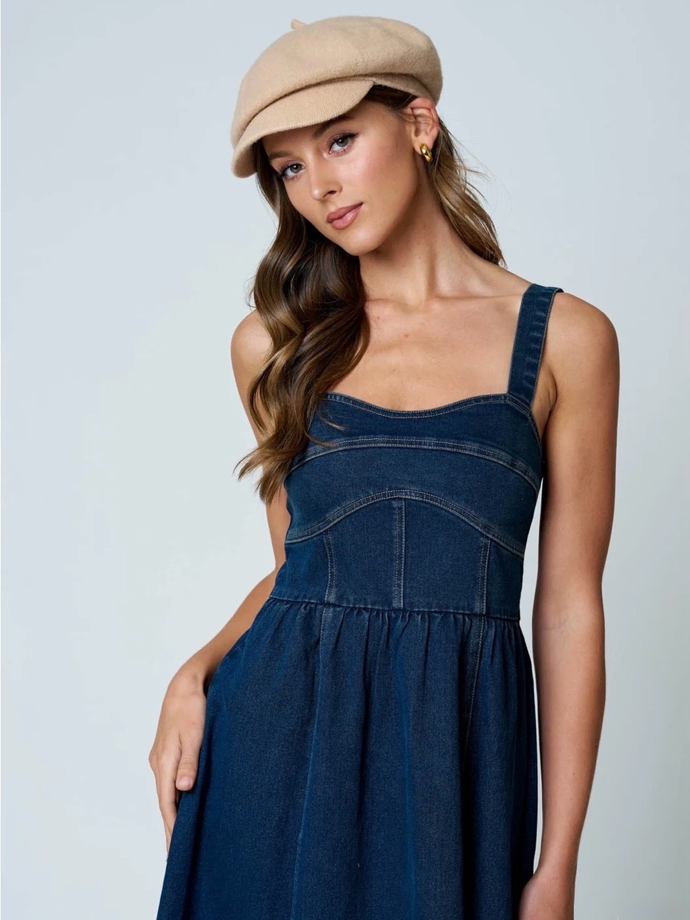 Sleeveless Midi Denim Dress in Dark Blue - Picture 4 of 8